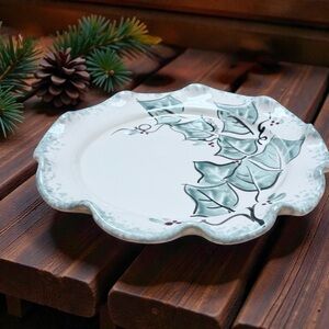 Vintage Ellis Pottery Holly Plate Texas Handmade Stoneware Hand-Painted Pottery